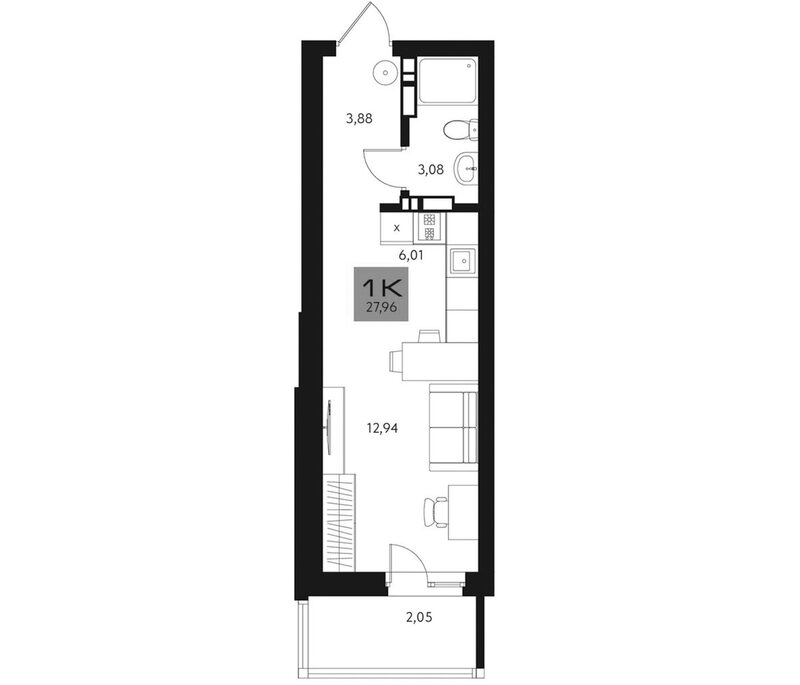 Планировка студии 25.91 м² в ЖК «Параграф. Томск»