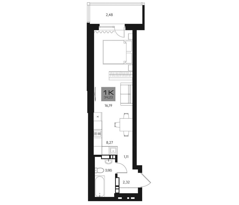 Планировка студии 31.75 м² в ЖК «Параграф. Томск»