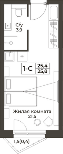Планировка студии 25.40 м² в ЖК «RIZALTA РЕЗОРТ БЕЛОКУРИХА»
