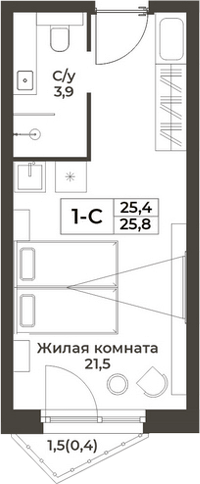 Планировка студии 25.40 м² в ЖК «RIZALTA РЕЗОРТ БЕЛОКУРИХА»