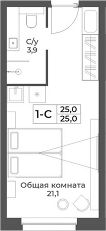 Планировка студии 25.00 м² в ЖК «RIZALTA РЕЗОРТ БЕЛОКУРИХА»