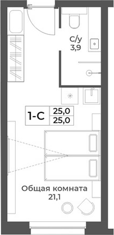 Планировка студии 25.00 м² в ЖК «RIZALTA РЕЗОРТ БЕЛОКУРИХА»