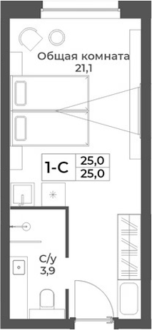Планировка студии 25.00 м² в ЖК «RIZALTA РЕЗОРТ БЕЛОКУРИХА»
