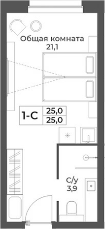 Планировка студии 25.00 м² в ЖК «RIZALTA РЕЗОРТ БЕЛОКУРИХА»