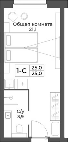 Планировка студии 25.00 м² в ЖК «RIZALTA РЕЗОРТ БЕЛОКУРИХА»