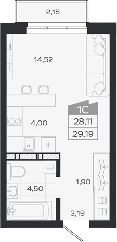 Планировка студии 28.11 м² в ЖК «1804 Квартал на Сибирской. Томск»