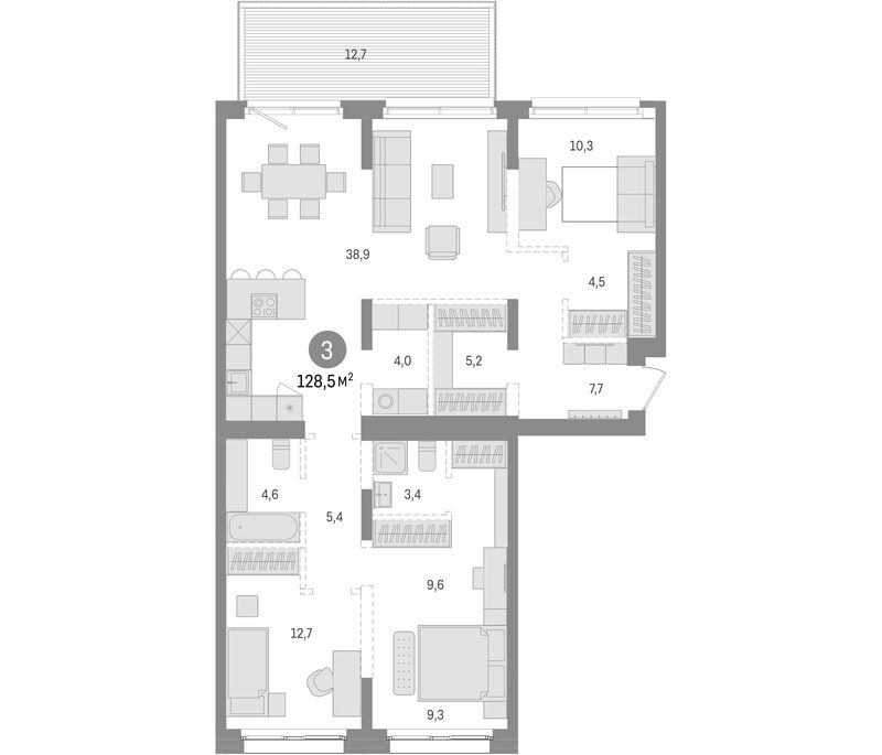 Планировка 3-к. квартира 115.80 м² в ЖК «Европейский берег»