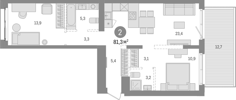 Планировка 3е-к. квартира 68.60 м² в ЖК «Европейский берег»
