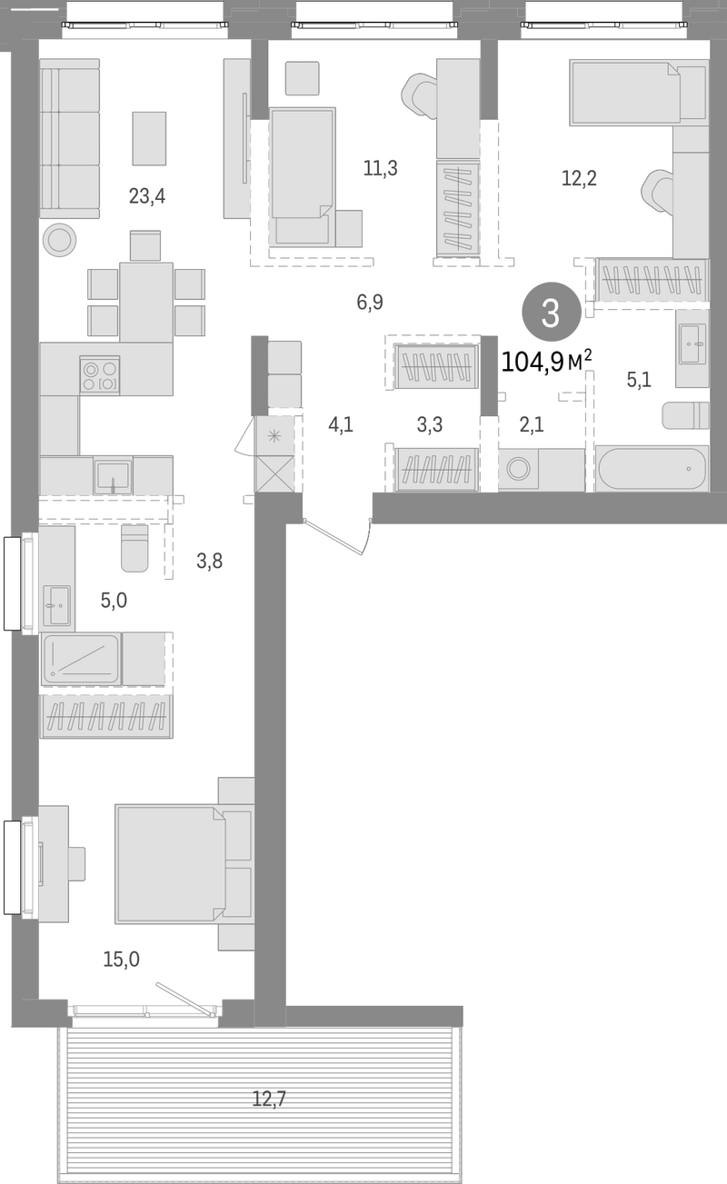 Планировка 4е-к.кв 92.20 м² в ЖК «Европейский берег»