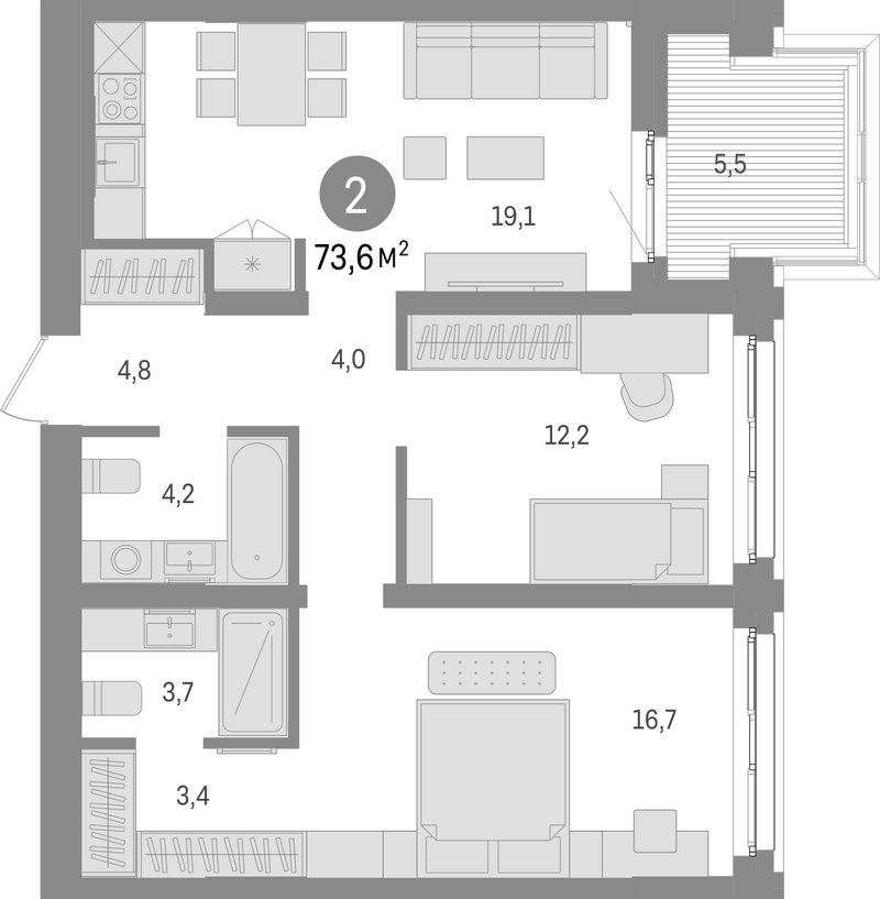 Планировка 3е-к. квартира 68.50 м² в ЖК «Европейский берег»