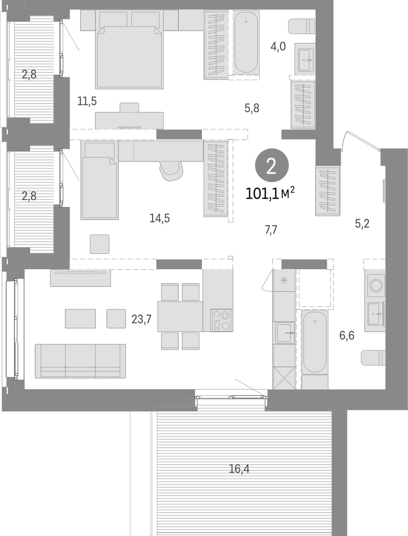 Планировка 3е-к. квартира 79.10 м² в ЖК «Европейский берег»