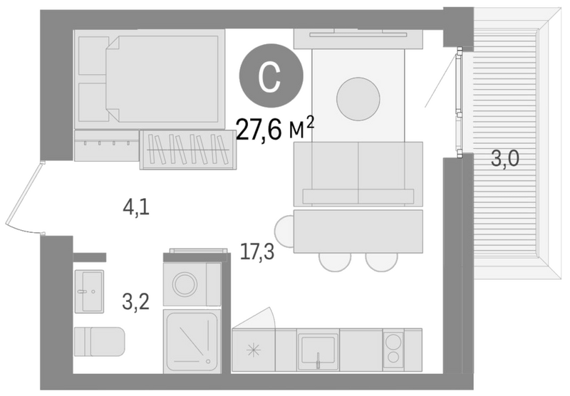 Планировка студии 24.60 м² в ЖК «Европейский берег»