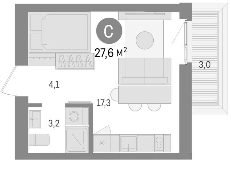 Планировка студии 24.60 м² в ЖК «Европейский берег»