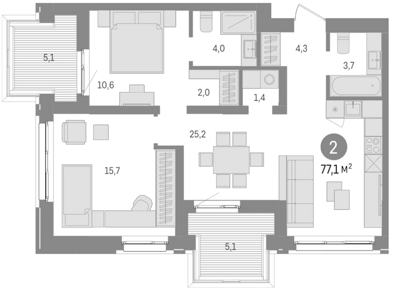 Планировка 3е-к. квартира 68.40 м² в ЖК «Европейский берег»
