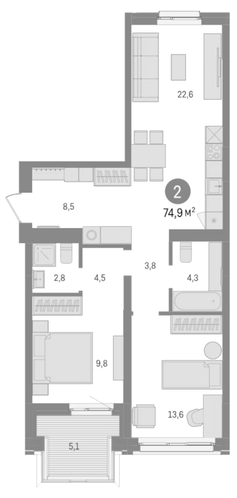 Планировка 3е-к. квартира 70.60 м² в ЖК «Европейский берег»