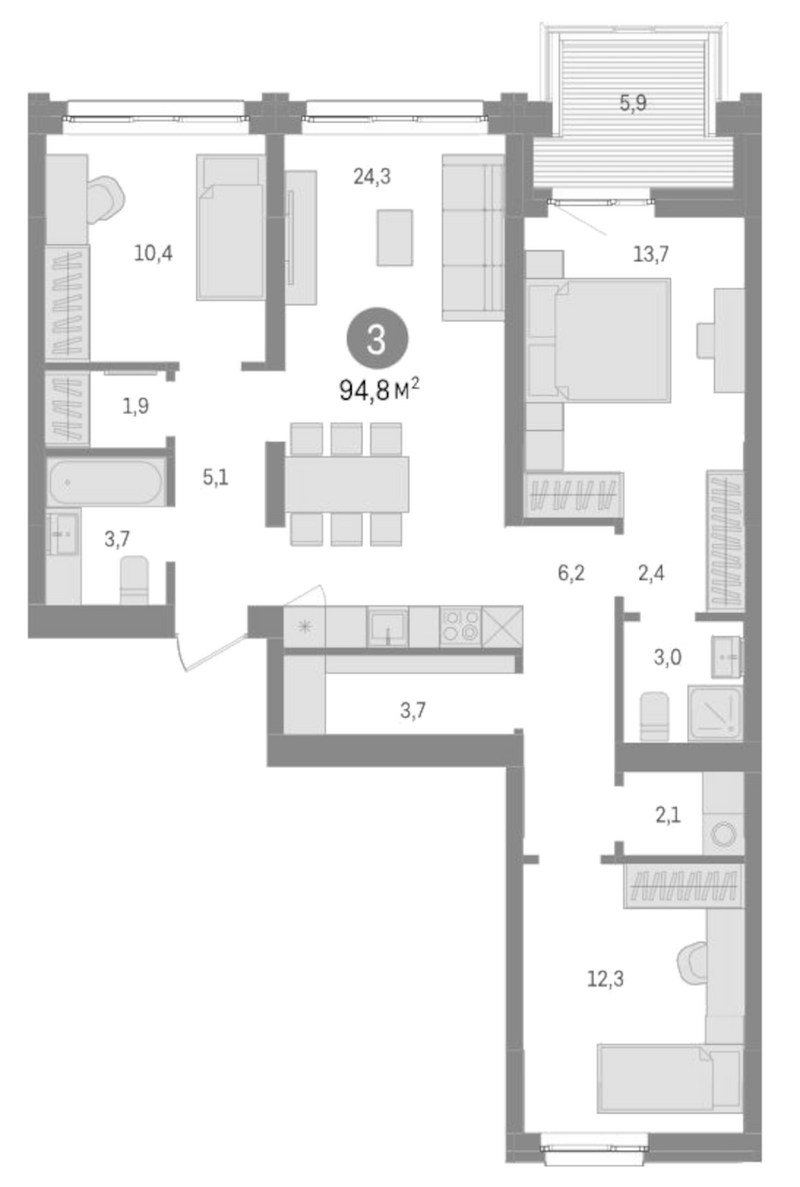 Планировка 4е-к.кв 88.90 м² в ЖК «Европейский берег»