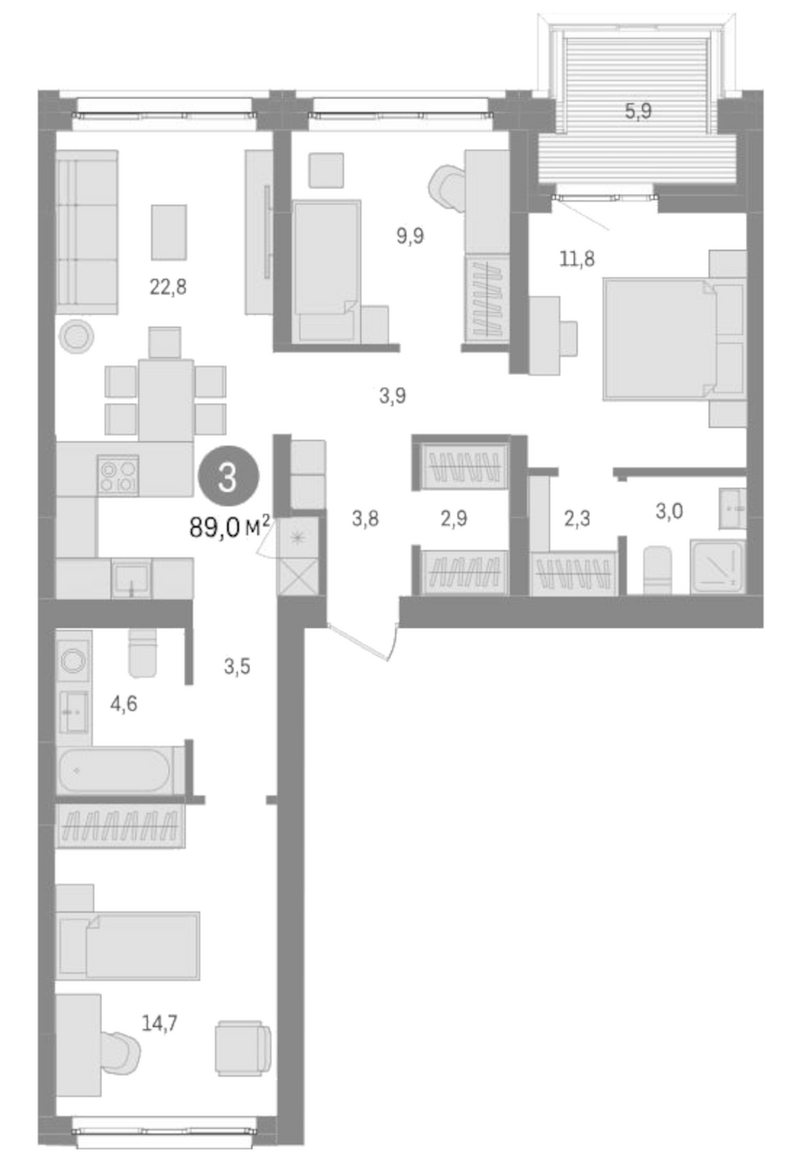 Планировка 4е-к.кв 83.10 м² в ЖК «Европейский берег»