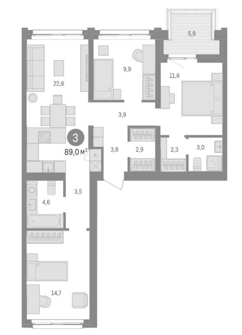 Планировка 4е-к.кв 83.10 м² в ЖК «Европейский берег»