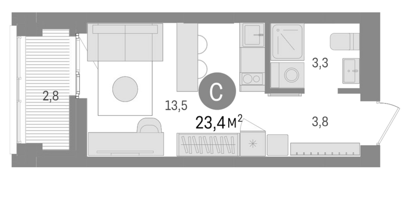 Планировка студия 20.60 м² в ЖК «Европейский берег»