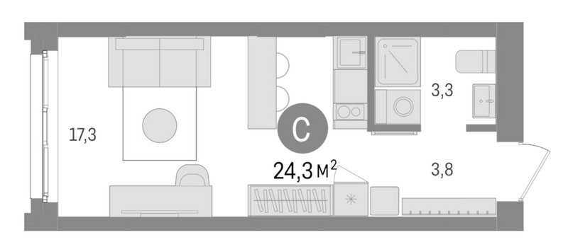 Планировка студия 24.30 м² в ЖК «Европейский берег»