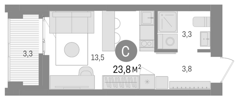 Планировка студия 20.50 м² в ЖК «Европейский берег»