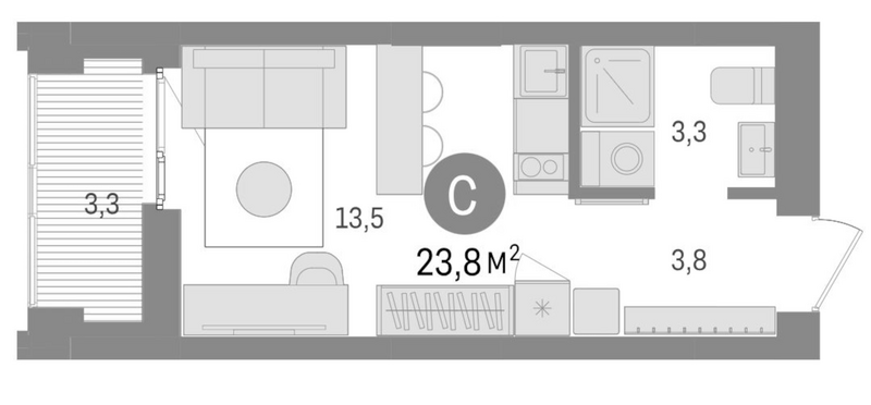 Планировка студия 20.50 м² в ЖК «Европейский берег»