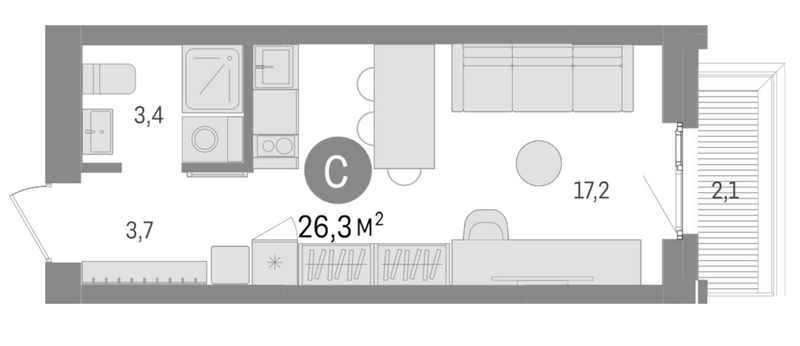 Планировка студия 24.20 м² в ЖК «Европейский берег»