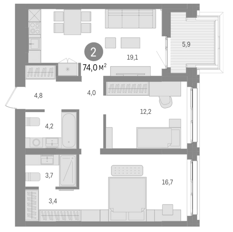 Планировка 3е-к. квартира 68.10 м² в ЖК «Европейский берег»