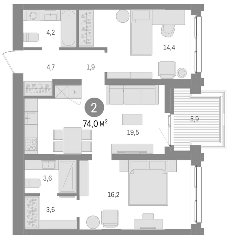 Планировка 3е-к. квартира 68.10 м² в ЖК «Европейский берег»