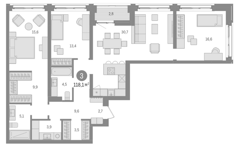 Планировка 4е-к. квартира 115.30 м² в ЖК «Европейский берег»
