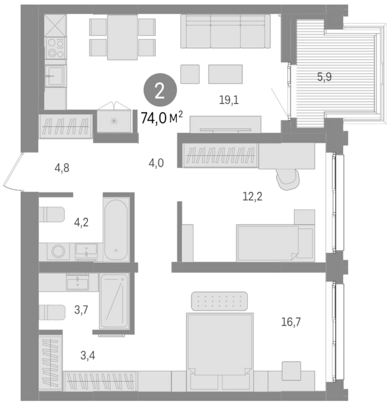 Планировка 3е-к. квартира 68.10 м² в ЖК «Европейский берег»