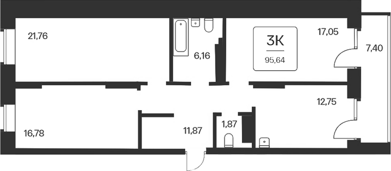 Планировка 3-к.кв 88.24 м² в ЖК «Сакура парк»