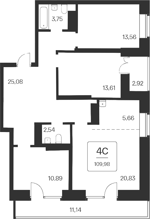 Планировка 4е-к.кв 95.92 м² в ЖК «Сакура парк»