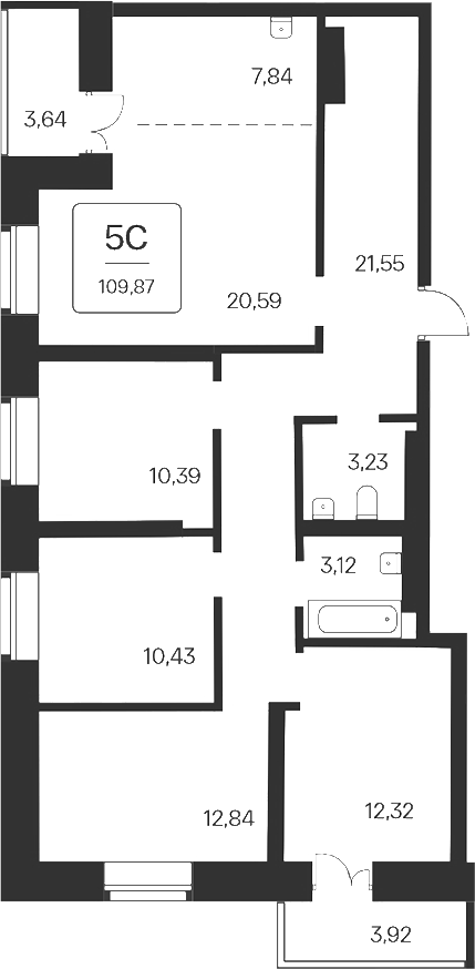 Планировка 5е-к.кв 102.31 м² в ЖК «Сакура парк»