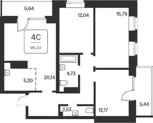 Планировка 4е-к.кв 85.25 м² в ЖК «Сакура парк»