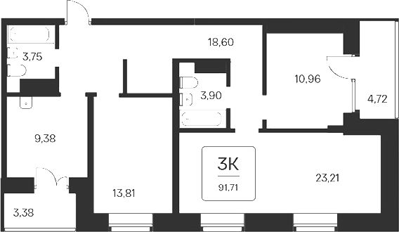 Планировка 3-к.кв 83.61 м² в ЖК «Сакура парк»