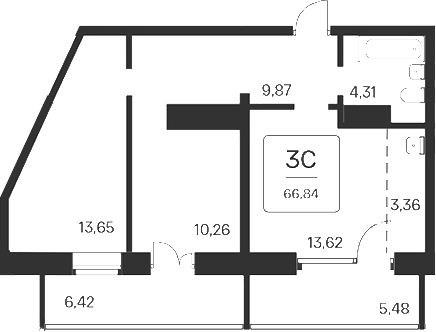 Планировка 3е-к.кв 54.94 м² в ЖК «Сакура парк»