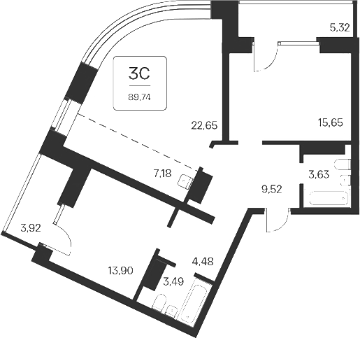 Планировка 3е-к.кв 80.50 м² в ЖК «Сакура парк»