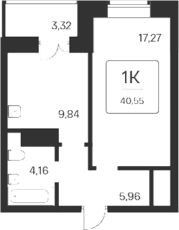 Планировка 1-к. квартира 37.23 м² в ЖК «Сакура парк»