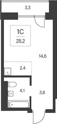 Планировка студии 24.90 м² в ЖК «Расцветай на Кропоткина»