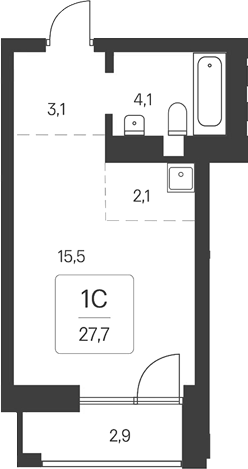 Планировка студии 24.80 м² в ЖК «Расцветай на Кропоткина»