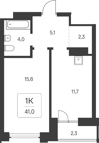 Планировка 1-к. квартира 38.70 м² в ЖК «Расцветай на Кропоткина»