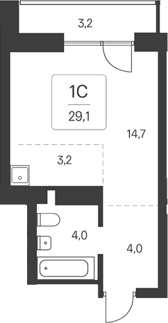 Планировка студия 25.90 м² в ЖК «Расцветай на Кропоткина»