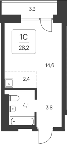 Планировка студия 24.90 м² в ЖК «Расцветай на Кропоткина»