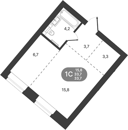 Планировка студии 33.70 м² в ЖК «Спектр»
