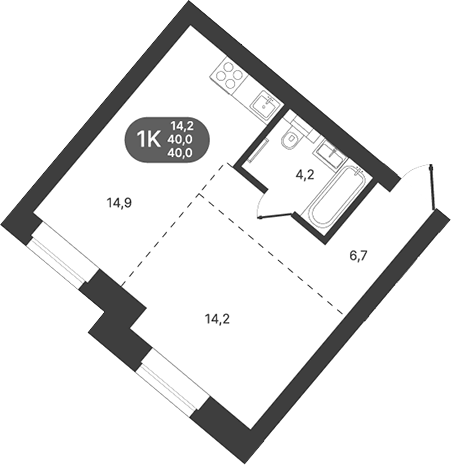 Планировка 1-к.кв 40.00 м² в ЖК «Спектр»