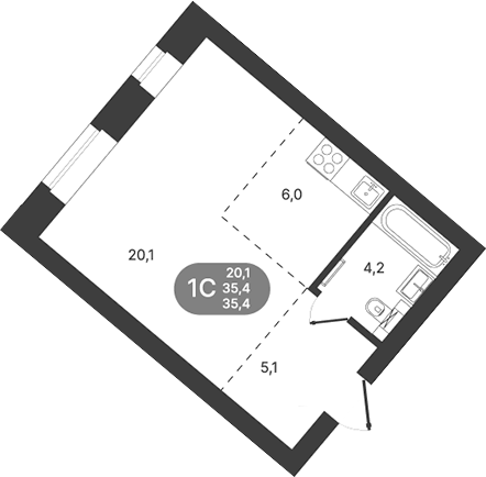 Планировка студии 35.40 м² в ЖК «Спектр»