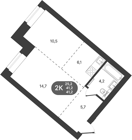 Планировка 2-к.кв 41.20 м² в ЖК «Спектр»