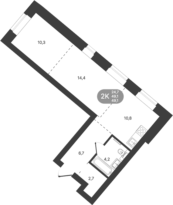 Планировка 2-к.кв 49.10 м² в ЖК «Спектр»