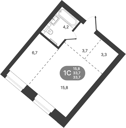 Планировка студии 33.70 м² в ЖК «Спектр»